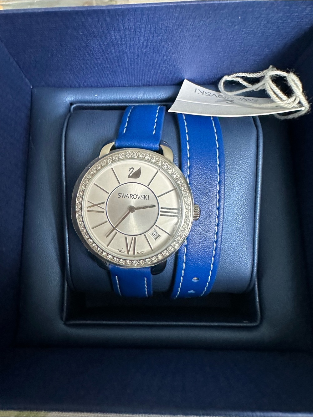 Swarovski Blue Double-Wrap Leather Strap Watch